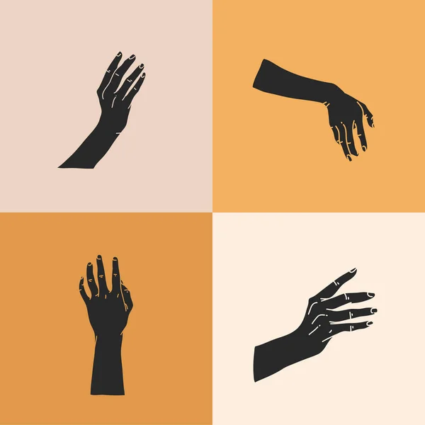 Χειροποίητο διάνυσμα αφηρημένο απόθεμα επίπεδη γραφική απεικόνιση με το λογότυπο στοιχεία που, τα ανθρώπινα χέρια σιλουέτες, γραμμή, μαγεία τέχνη σε απλό στυλ για το branding, απομονώνονται σε φόντο χρώμα — Διανυσματικό Αρχείο