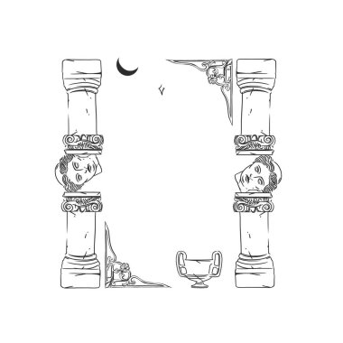 Antika vazo süslemeleri çerçeve çerçeveleri ve tomarlar dekorasyonlar retro tasarım vektör çerçeveleri ve davetiyeler, tebrik kartları, sertifika sınırları, el çizimi antik çerçeve.