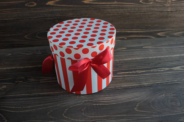 Beautiful Festive Gift Box Wooden Background — Stock Photo, Image