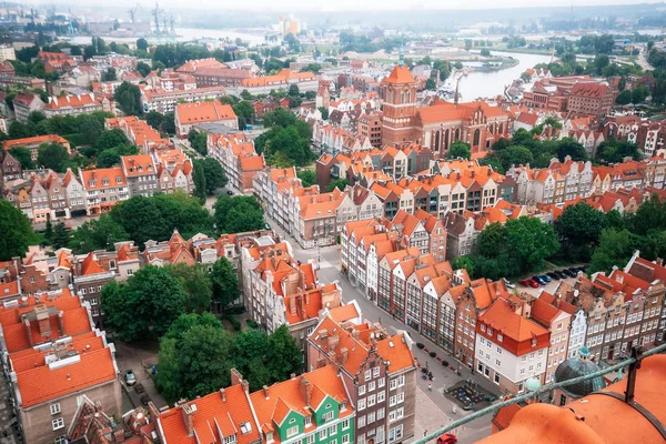 Piros Tetejű Régi Épületek Régi Város Stare Miasto Gdanskban Légi — Stock Fotó