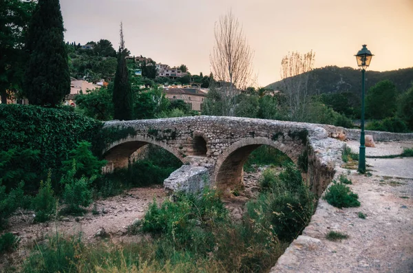 Římský Most Přes Torrent Sant Jordi Pollença Mallorce Při Západu — Stock fotografie
