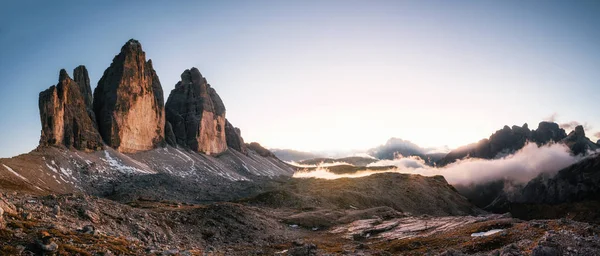 Tre Cime Lavaredo Drei Zinnen Coucher Soleil Dans Les Dolomites — Photo