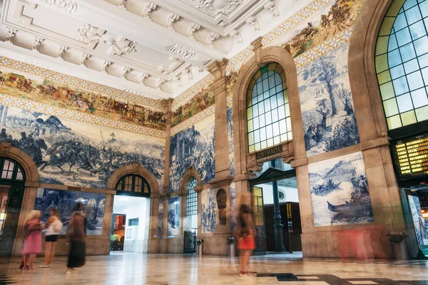 Opere Ceramica Azulejos Sulle Pareti Della Sala Principale Della Stazione — Foto Stock