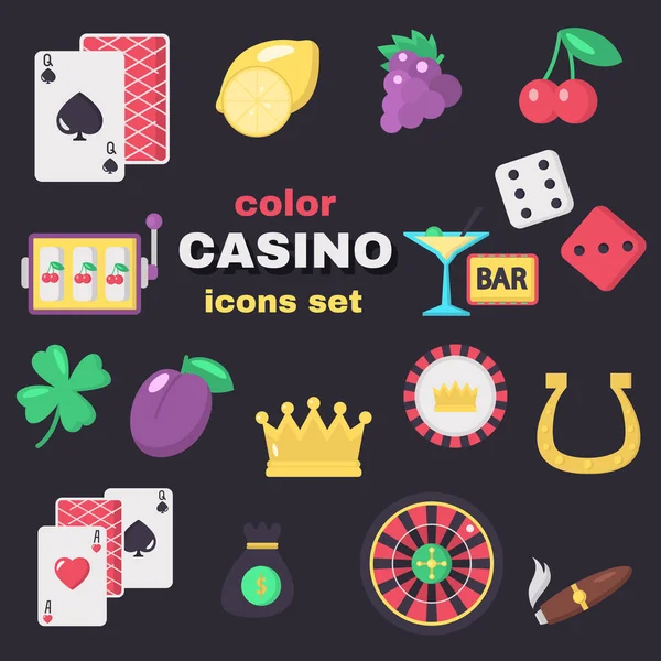 Casino Färg Vektor Ikoner Set Platt Design — Stock vektor