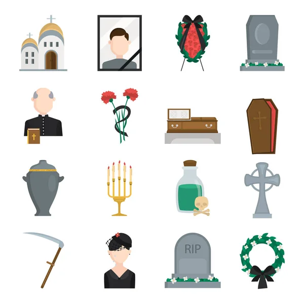 Smrt Pohřeb Služby Barevné Vektorové Ikony Set Plochý Design — Stockový vektor