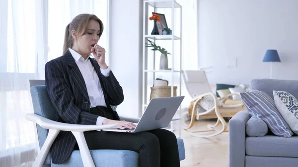 Sick Creative Woman Coughing at Work in Office, Cough