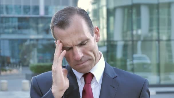 Headache Stressed Businessman Working Laptop — Stock Video