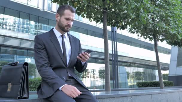 Businessman Using Smartphone Reading Email — Stock Video