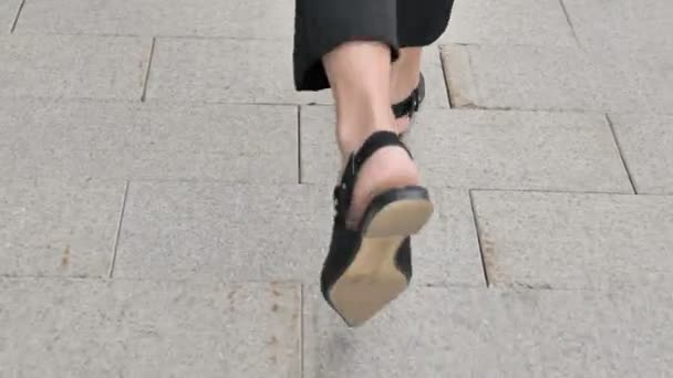 Vista Posterior Los Pies Femeninos Caminando — Vídeo de stock