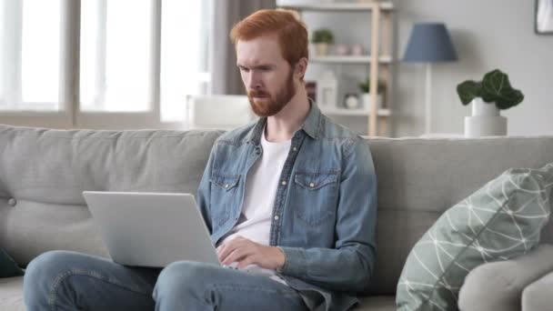 Shocked Creative Beard Man Working Laptop Astonished — Stock Video