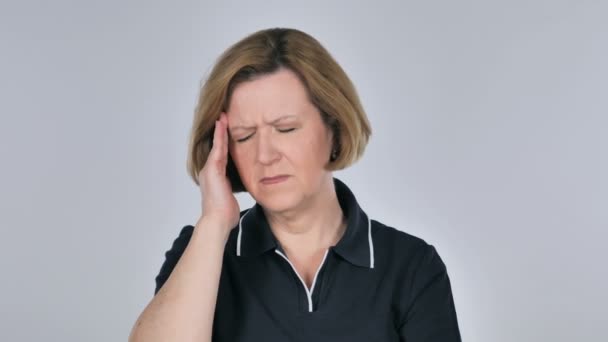 Porträtt Gammal Kvinna Gestikulerande Huvudvärk Stress — Stockvideo