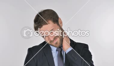 Boyun ağrısı, beyaz arka plan ile işadamı