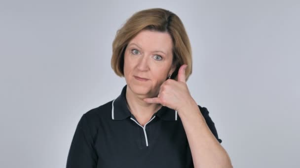 Contact Us, Call me Gesture by Old Woman, White Background — Stock Video