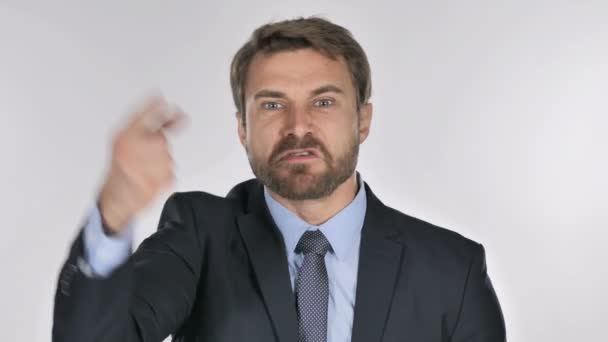 Portrait Businessman Gesturing Frustration Anger — Stock Video