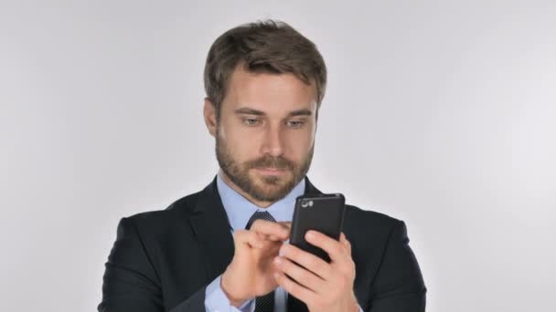 Businessman Browsing Smartphone Internet — Stock Video