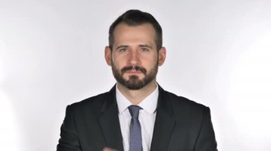 Sakal işadamı davet müşteriler her iki el ile portresi