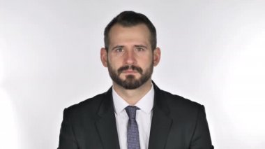 Şok, şaşırmış gibi el hareketi sakal işadamı portresi