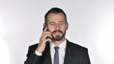 Sakal işadamı Smartphone'da müşteriyle konuşurken