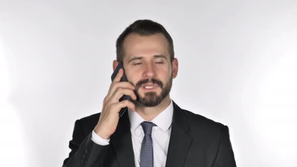 Barba Empresario Hablando Smartphone Con Cliente — Vídeo de stock