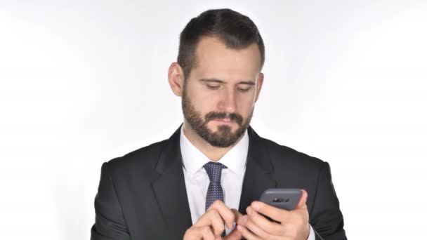 Beard Businessman Browsing Smartphone — Stock Video