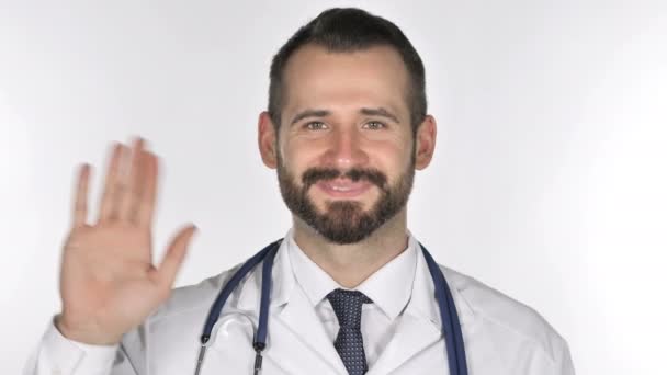 Portrait Doctor Waving Hand Welcome — Stock Video