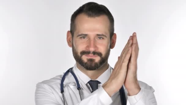 Porträt Eines Applaudierenden Alten Arztes Der Klatscht — Stockvideo
