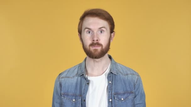Redhead Man Celebrating Success Isolated Yellow Background — Stock Video