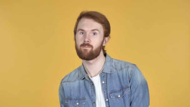 Happy Redhead Man Dancing Isolated Yellow Background — Stock Video