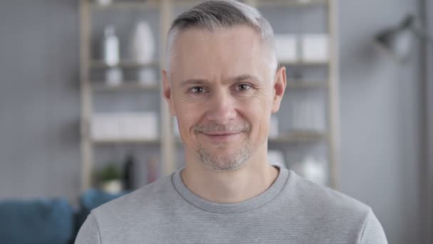 Ano Pozitivní Šedivé Vlasy Muži Přijímá Nabídku Třepáním Hlavou — Stock video
