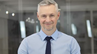 Gri saç işadamı Office gülümseyen portresi