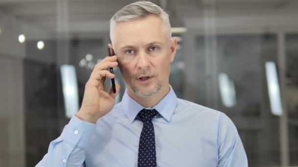 Homme Affaires Cheveux Gris Négocier Avec Client Pendant Conversation Téléphonique — Video