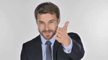 İşadamı davet müşteriler her iki el ile portresi