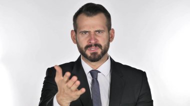 Portre sakal işadamı el hareketi hayal kırıklığı ve öfke