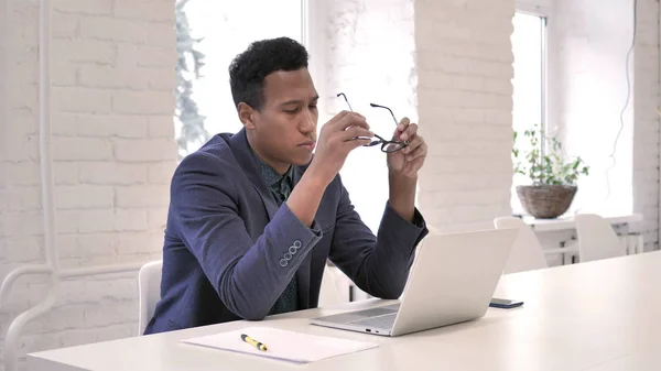 Loss, Frustrated African Man Working on Laptop