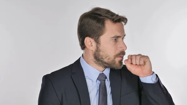 Portrait Businessman Coughing Throat Infection — Stock Photo, Image