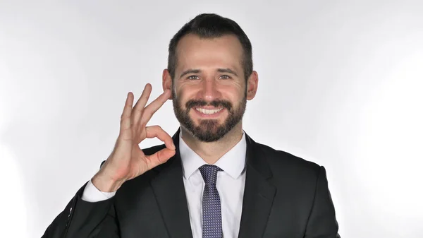 Portrait Beard Businessman Gesturing Okay Sign — Stok Foto