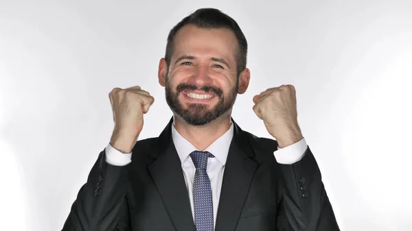 Retrato Barba Empresário Comemorando Sucesso — Fotografia de Stock