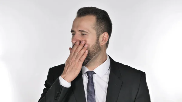 Tired Beard Businessman Yawning White Background — Stock Photo, Image