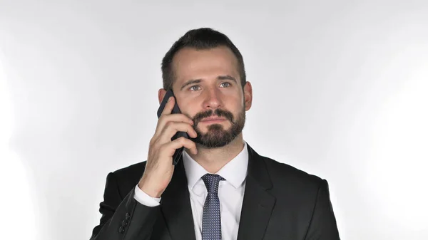 Baard Zakenman Smartphone Gesprek Met Klant — Stockfoto