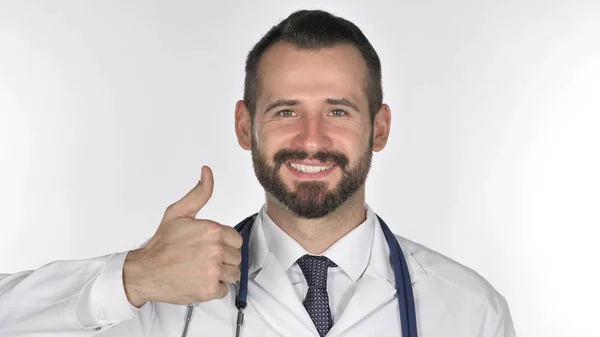 Retrato Doutor Gesturing Polegares Para Cima — Fotografia de Stock