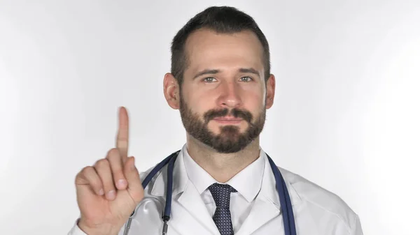 拒否に指を振っている医師の肖像画 — ストック写真