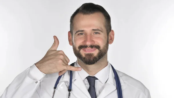 Contact Call Gesture Old Doctor — Stock Photo, Image