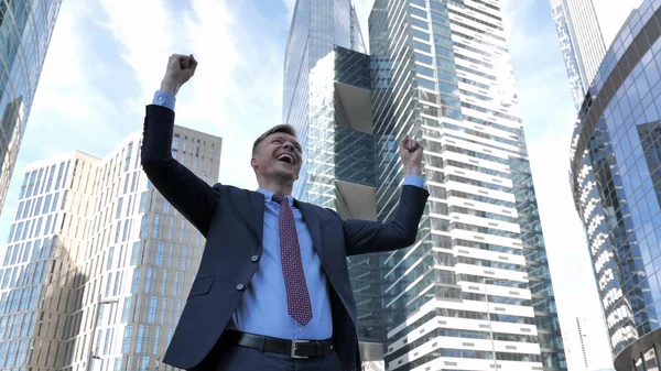 stock image Businessman Celebrating Success Outside Office