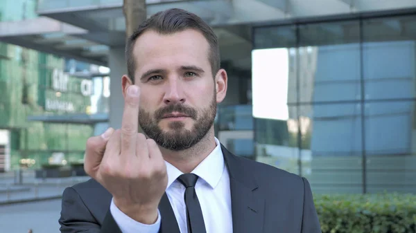 Angry Businessman Showing Middle Finger — Stock Photo, Image