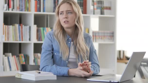 Tense Young Woman Sitting Sad and upset — Stock Video