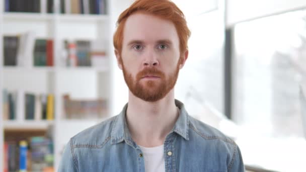 Portrait of Serious Casual Redhead Man — Stok Video