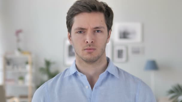 Portrait of Sad Handsome Young Man Looking at Camera — Stock Video