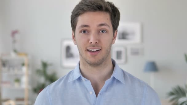 Yes, Positive Handsome Young Man Accepting Offer by Shaking Head — Stock Video