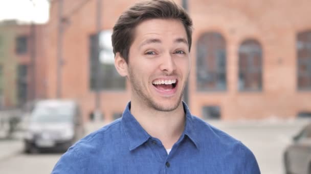 Okay Sign by Satisfied Young Man Standing Outdoor — Stock Video