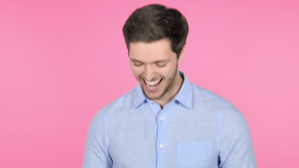 Dancing Young Man Isolated on Pink Background — Stock Video